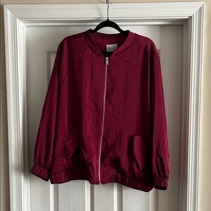 NWT Jaclyn Smith Wine Red Lightweight Bomber Jacket